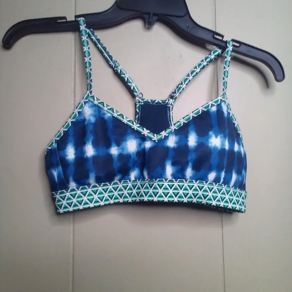 Joy Lab Swim Bikini Top XS Racer Back Blue Green